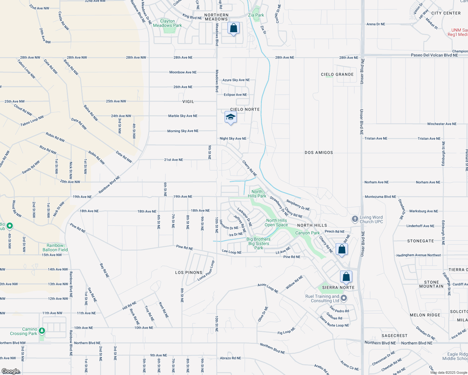 map of restaurants, bars, coffee shops, grocery stores, and more near 787 Rebecca Loop Northeast in Rio Rancho