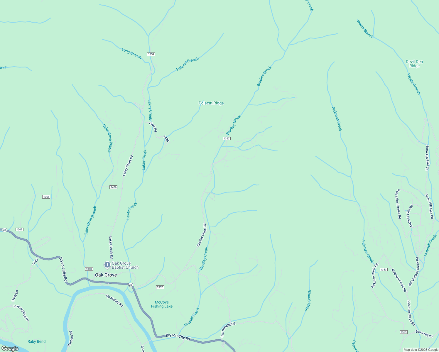 map of restaurants, bars, coffee shops, grocery stores, and more near 1361 Bradley Creek Road in Franklin