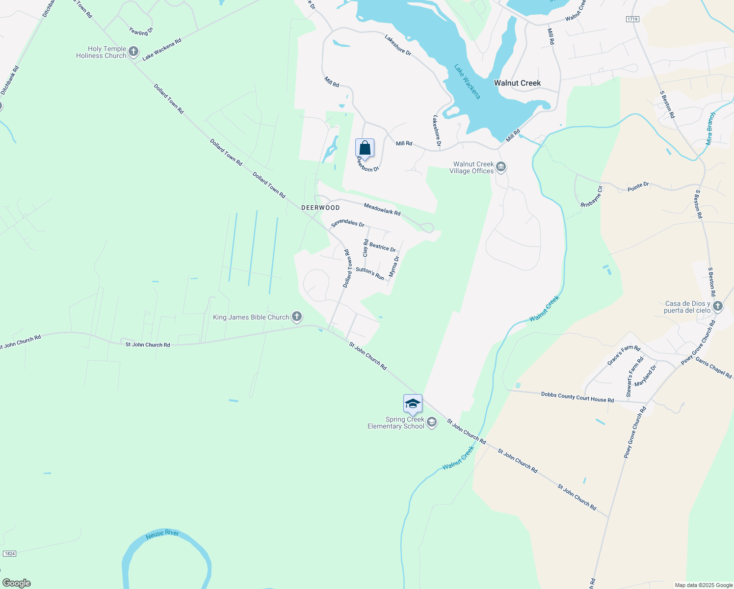 map of restaurants, bars, coffee shops, grocery stores, and more near 1521 Dollard Town Road in Goldsboro