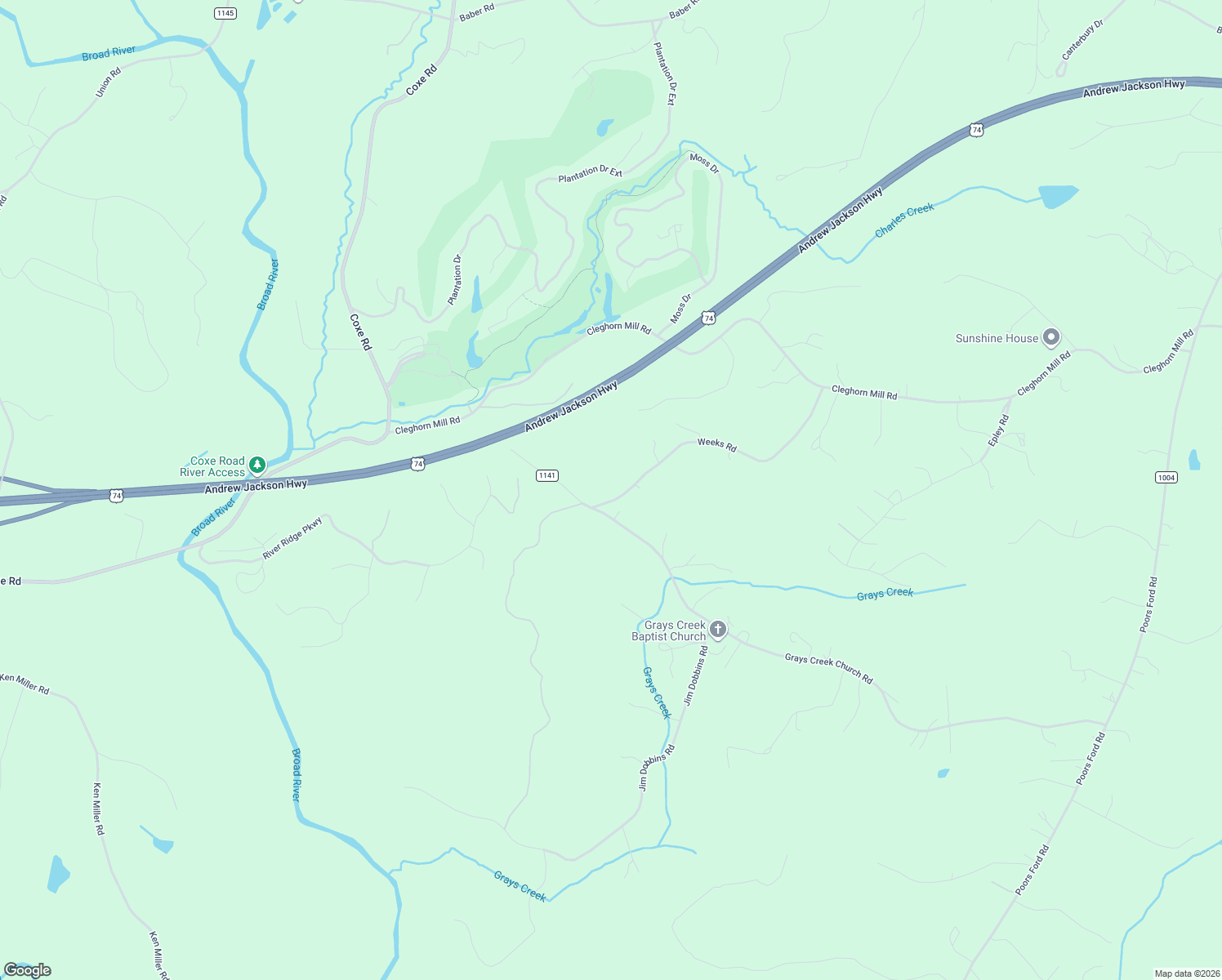 map of restaurants, bars, coffee shops, grocery stores, and more near 496 Weeks Road in Rutherfordton