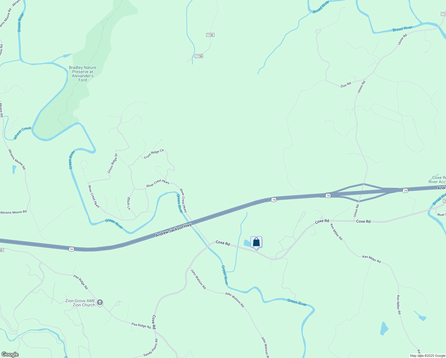 map of restaurants, bars, coffee shops, grocery stores, and more near U.S. 74 in Rutherfordton