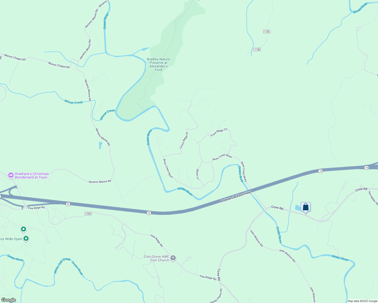 map of restaurants, bars, coffee shops, grocery stores, and more near 270 Cross Ridge Drive in Rutherfordton