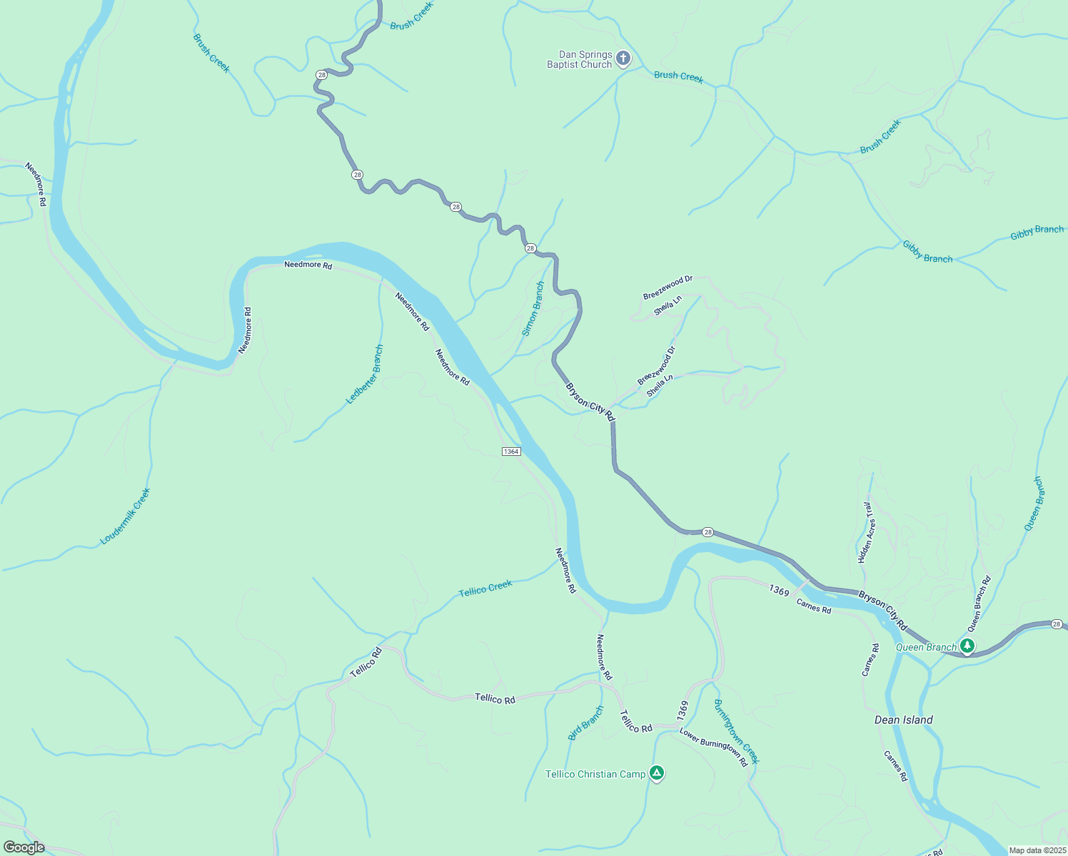 map of restaurants, bars, coffee shops, grocery stores, and more near 154 Dean Falls Trail in Bryson City