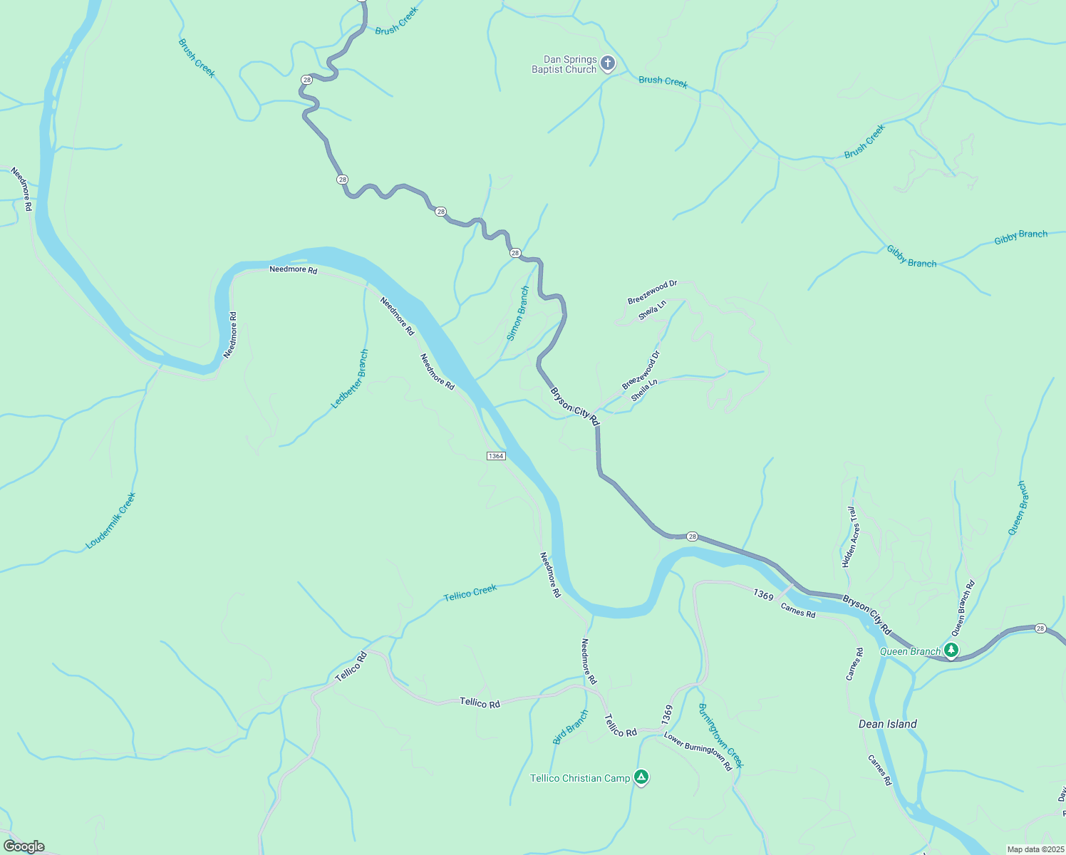 map of restaurants, bars, coffee shops, grocery stores, and more near 154 Dean Falls Trail in Bryson City