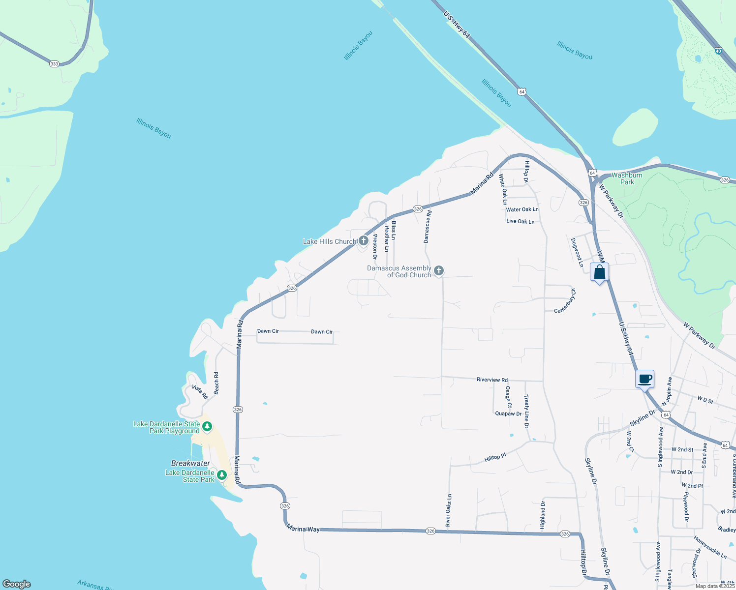map of restaurants, bars, coffee shops, grocery stores, and more near 4401 Tanya Circle in Russellville