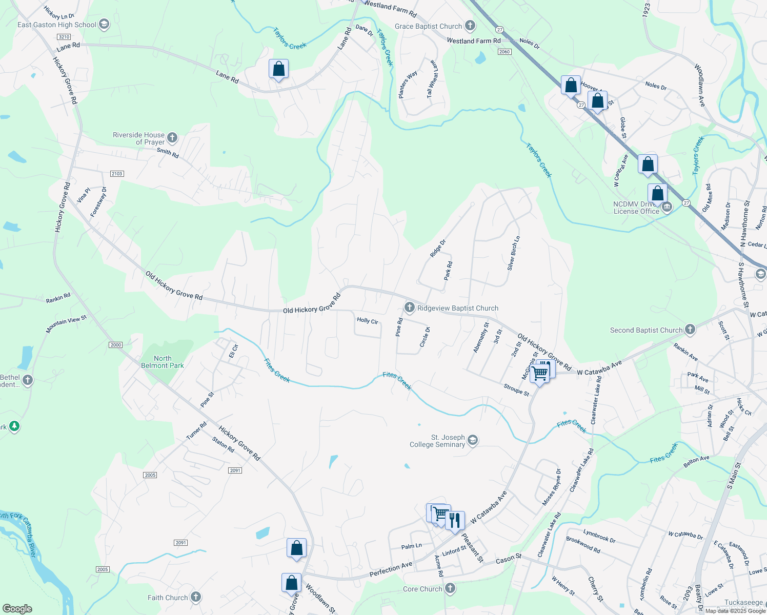map of restaurants, bars, coffee shops, grocery stores, and more near 365 Holly Drive in Mount Holly