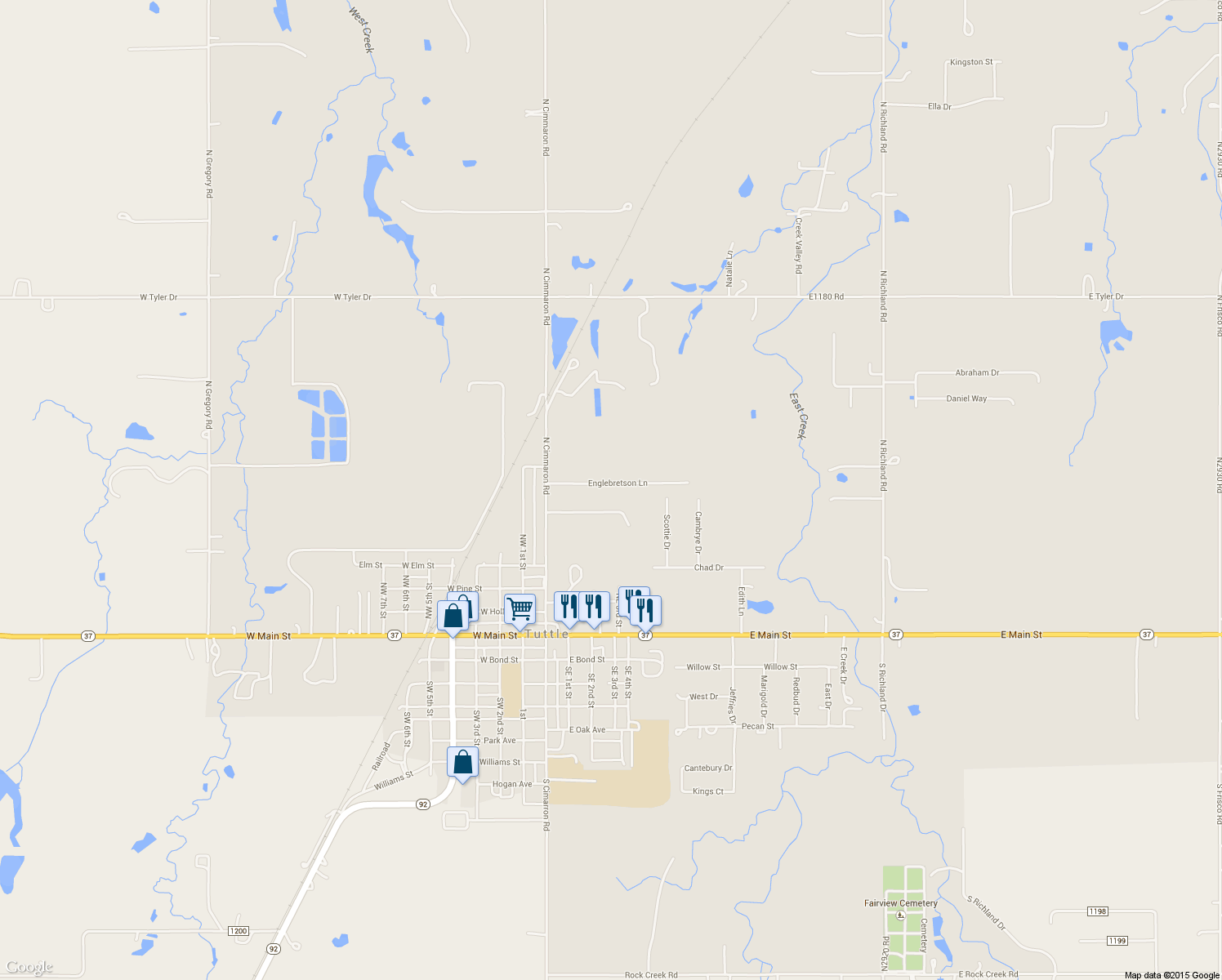 map of restaurants, bars, coffee shops, grocery stores, and more near 212 Englebretson Lane in Tuttle