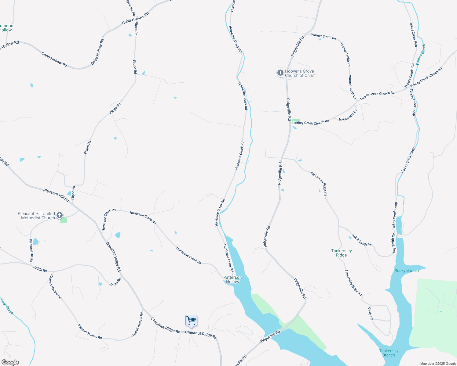 map of restaurants, bars, coffee shops, grocery stores, and more near 2185 Hurricane Creek Road in Lynchburg