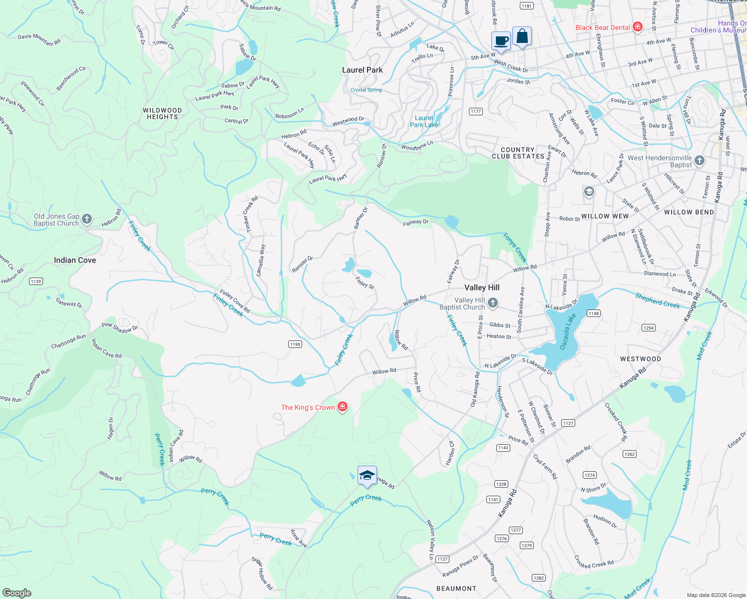 map of restaurants, bars, coffee shops, grocery stores, and more near 104 Askew Lane in Hendersonville