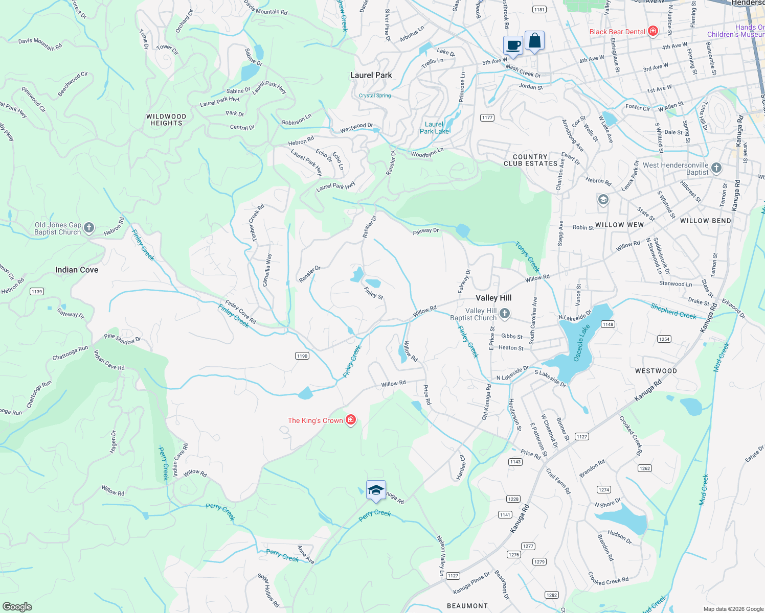 map of restaurants, bars, coffee shops, grocery stores, and more near 104 Askew Lane in Hendersonville
