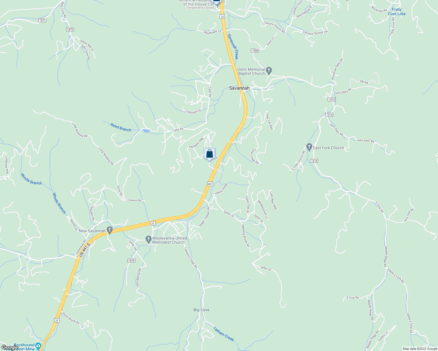 map of restaurants, bars, coffee shops, grocery stores, and more near U.S. 441 in Sylva