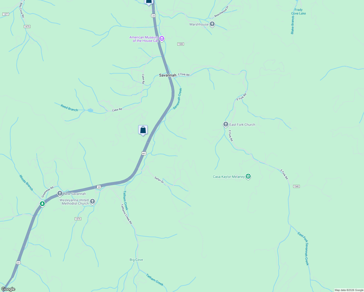map of restaurants, bars, coffee shops, grocery stores, and more near 681 Fox Trace Road in Sylva
