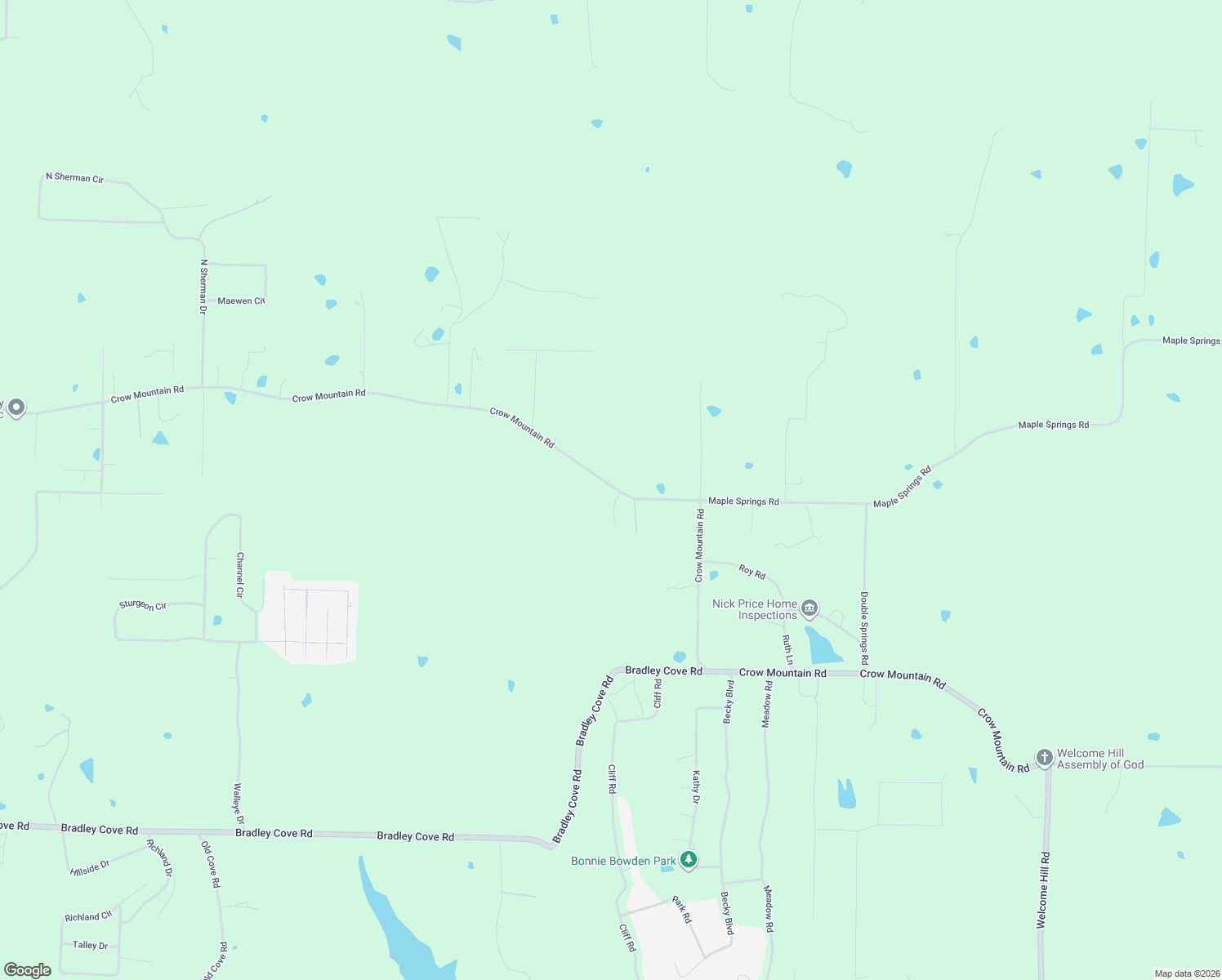 map of restaurants, bars, coffee shops, grocery stores, and more near 3426 Crow Mountain Road in Russellville