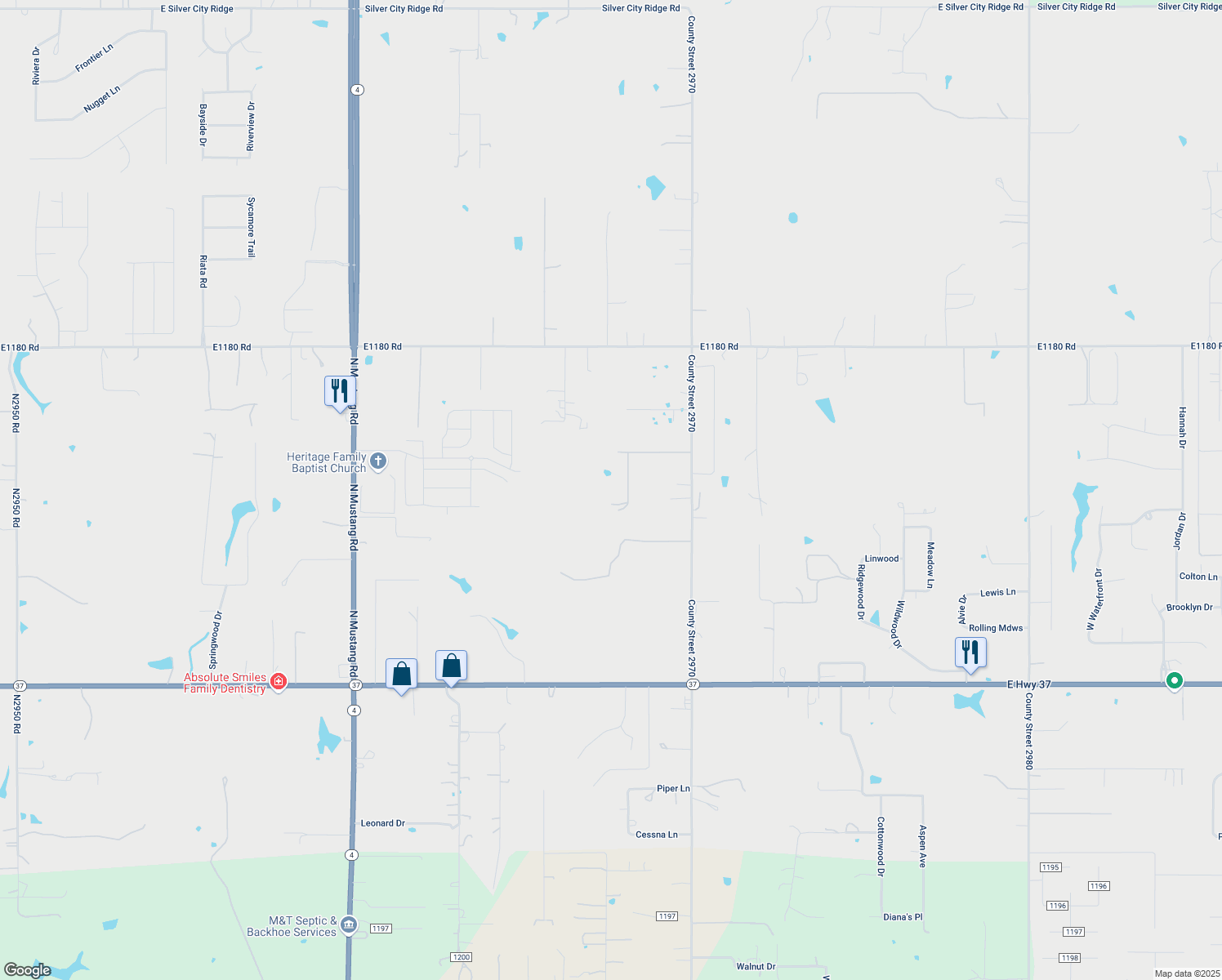 map of restaurants, bars, coffee shops, grocery stores, and more near 607 W Ridge Dr in Tuttle