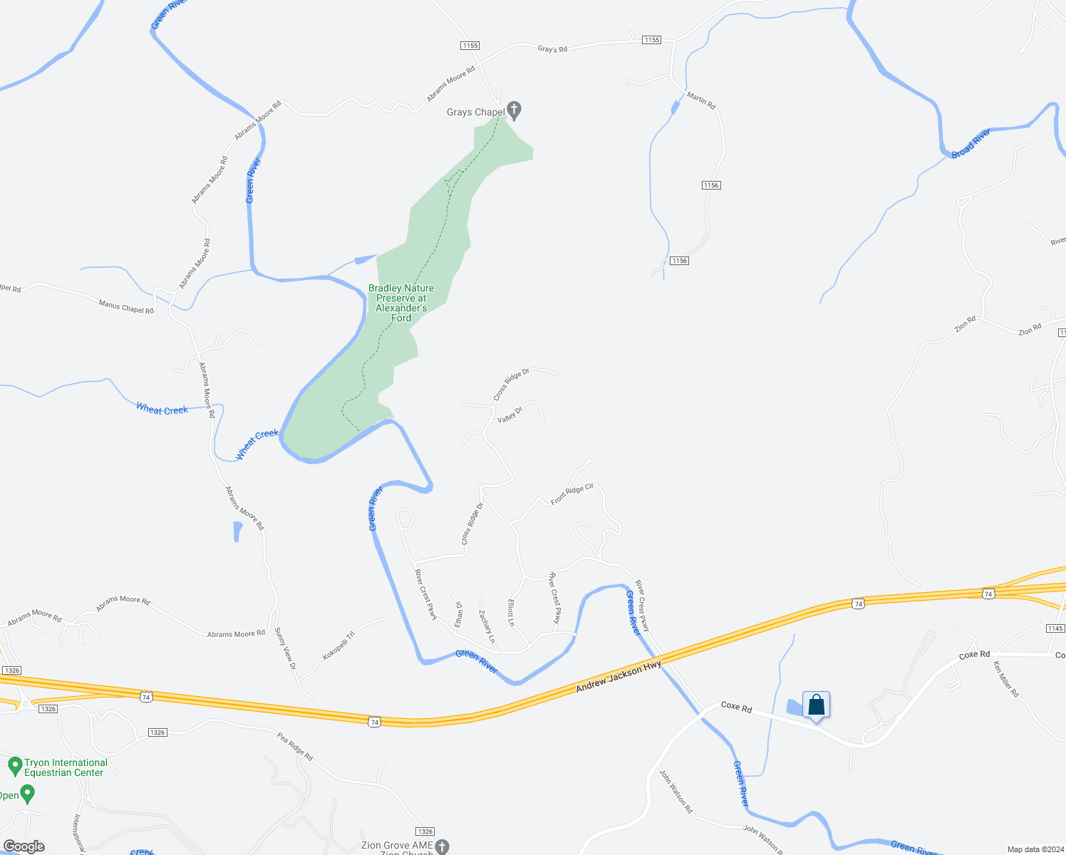 map of restaurants, bars, coffee shops, grocery stores, and more near 250 Valley Drive in Rutherfordton