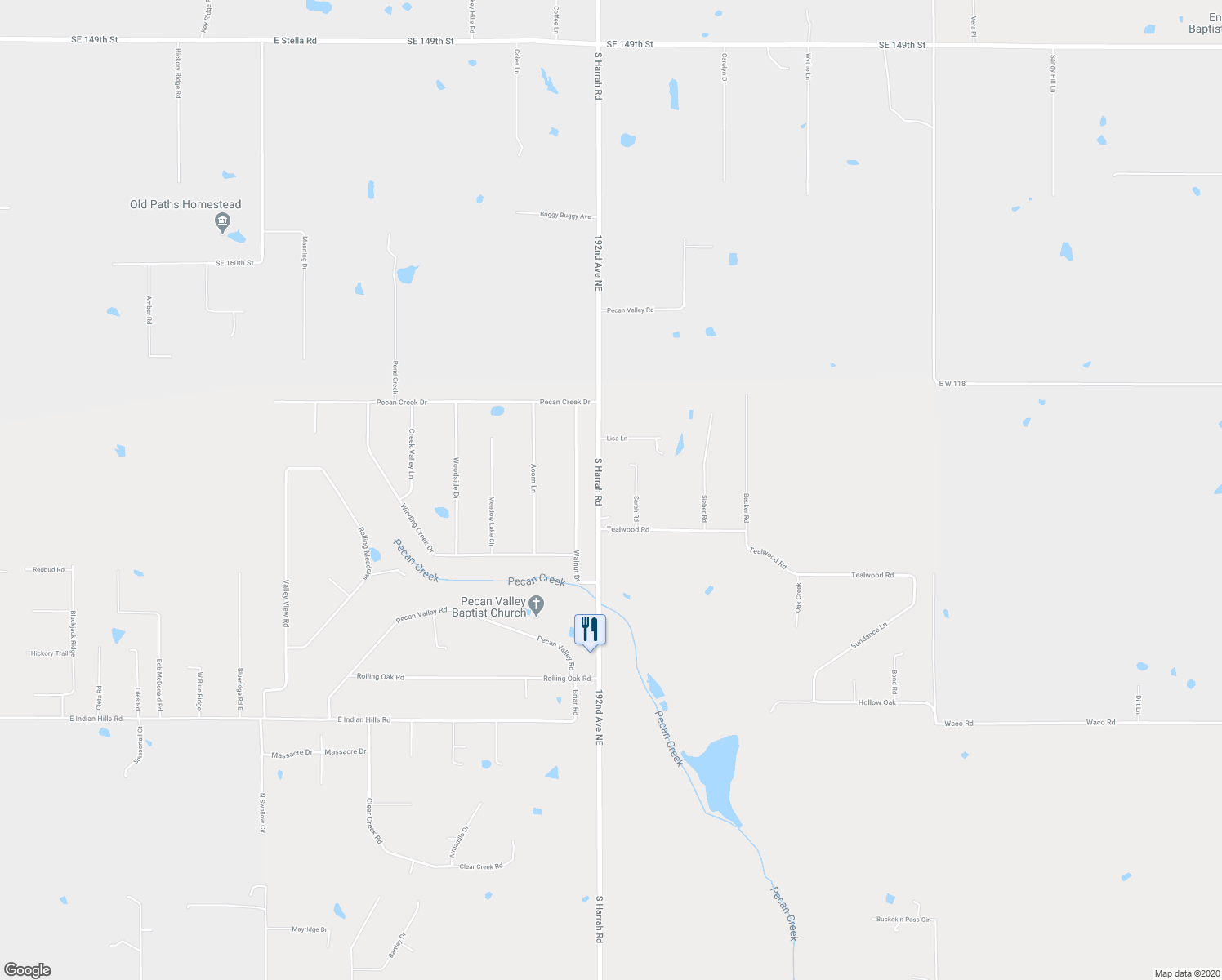 map of restaurants, bars, coffee shops, grocery stores, and more near 16920 South Harrah Road in Cleveland County