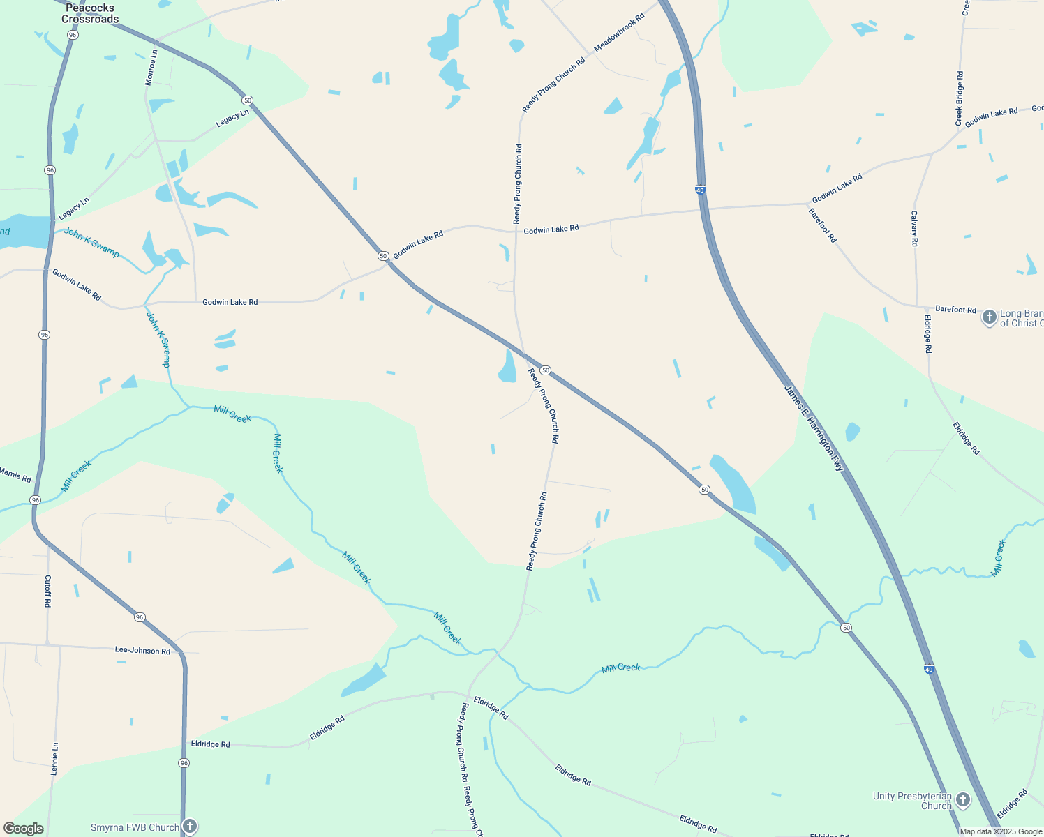 map of restaurants, bars, coffee shops, grocery stores, and more near 1092 Reedy Prong Church Rd in Newton Grove