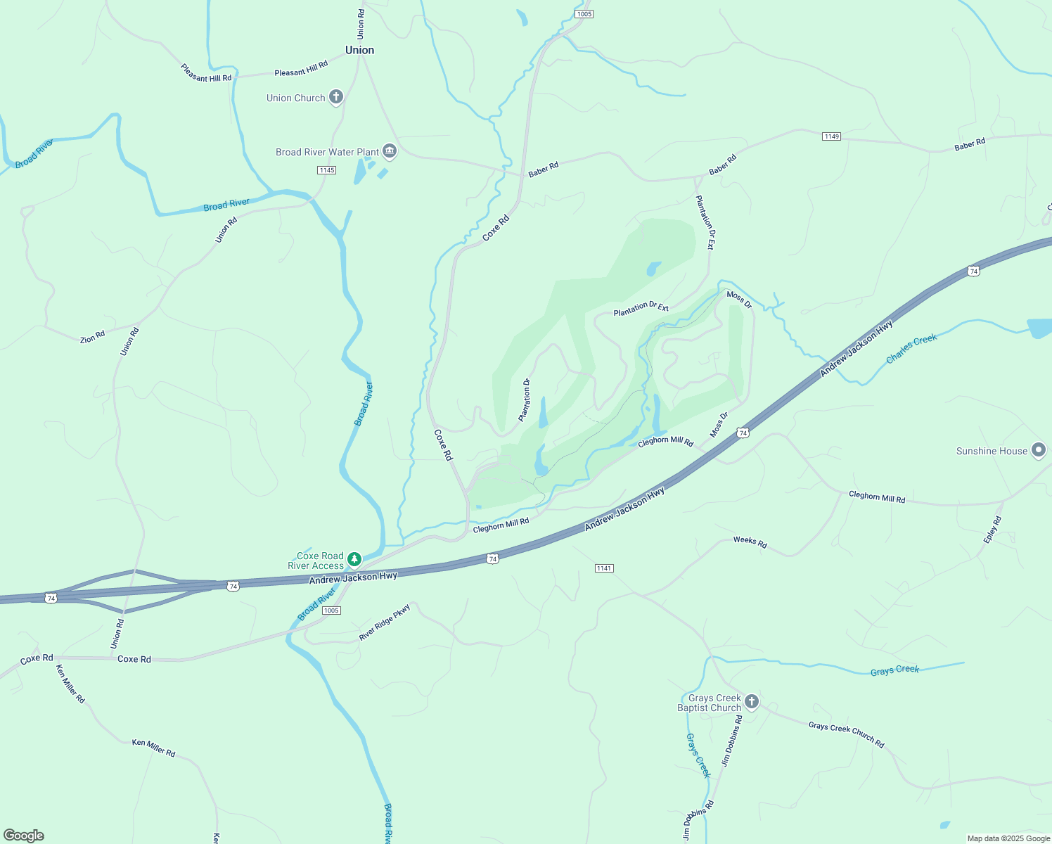 map of restaurants, bars, coffee shops, grocery stores, and more near 328 Plantation Drive in Rutherfordton