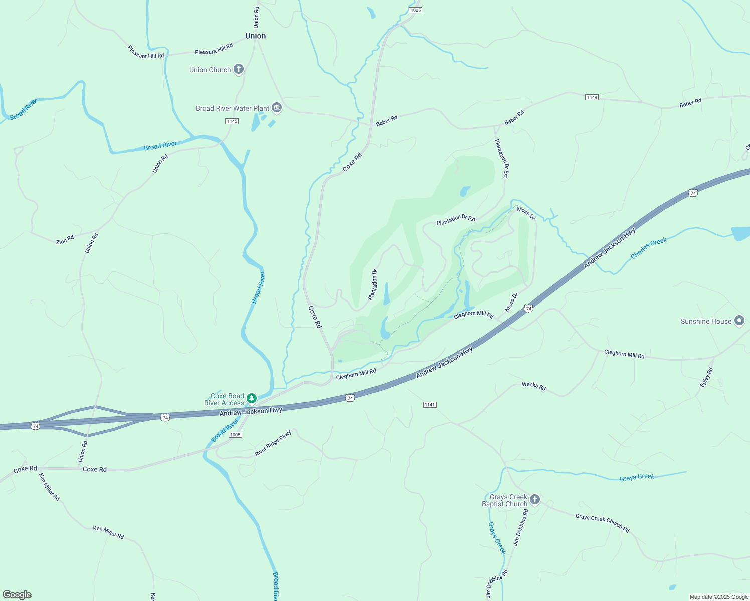 map of restaurants, bars, coffee shops, grocery stores, and more near 328 Plantation Drive in Rutherfordton