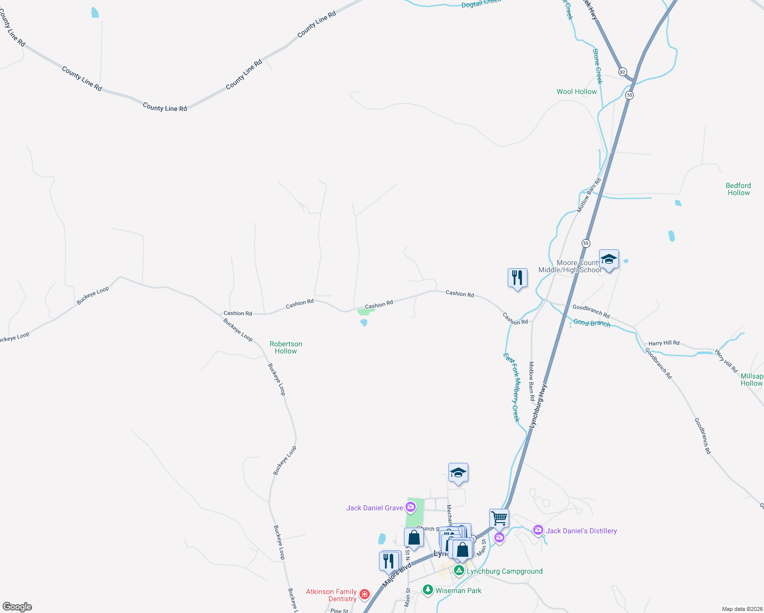 map of restaurants, bars, coffee shops, grocery stores, and more near 825 Cashion Road in Lynchburg