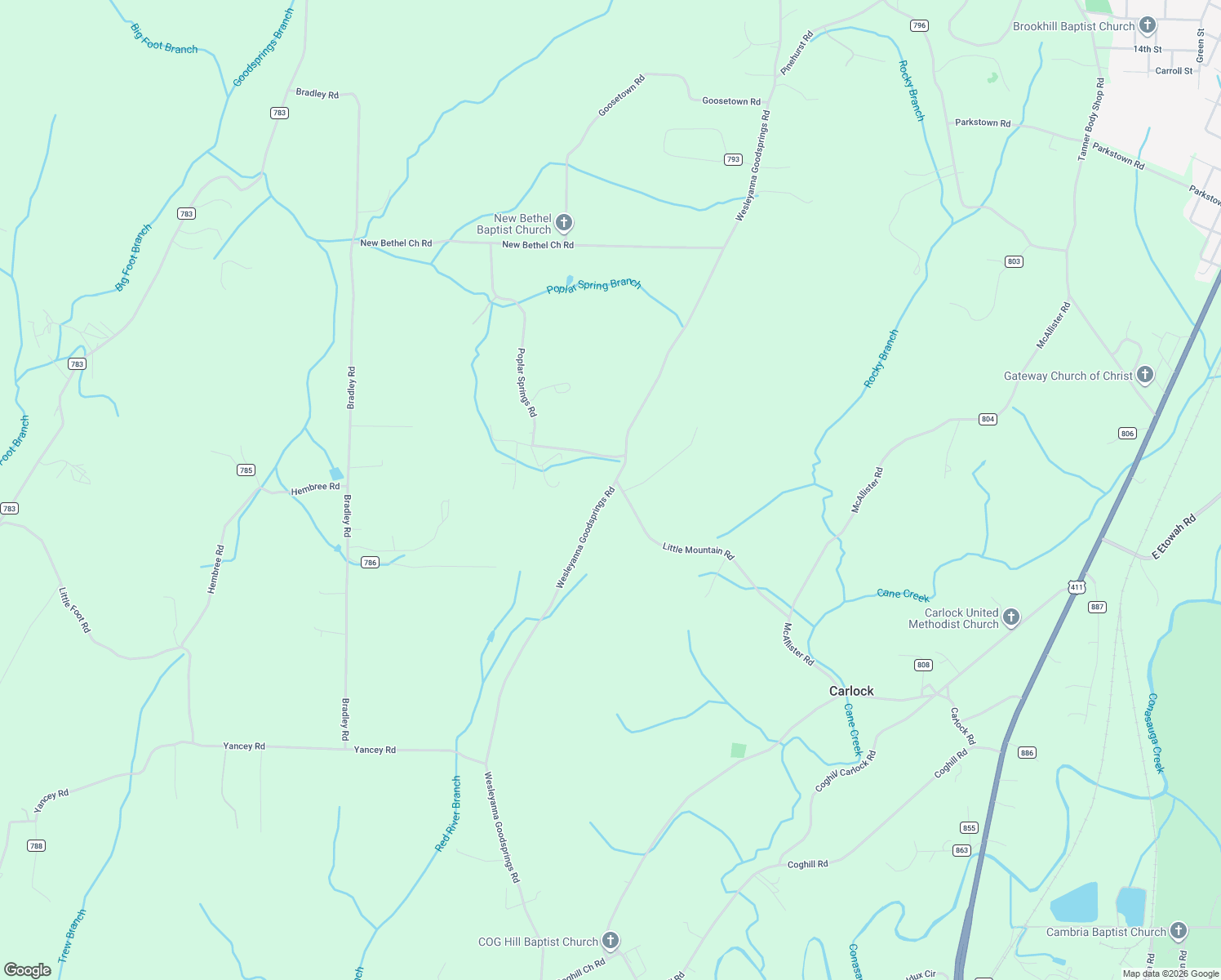 map of restaurants, bars, coffee shops, grocery stores, and more near 1556 County Road 609 in Etowah
