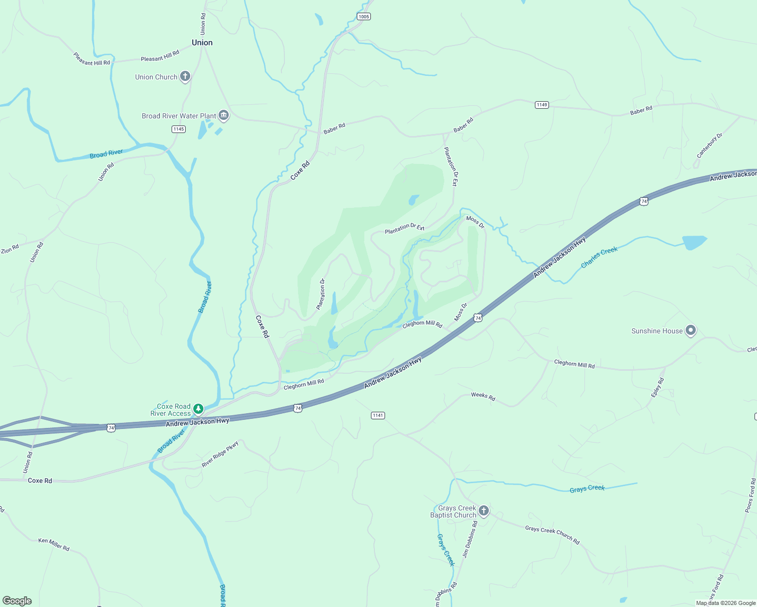map of restaurants, bars, coffee shops, grocery stores, and more near 617 Plantation Drive in Rutherfordton