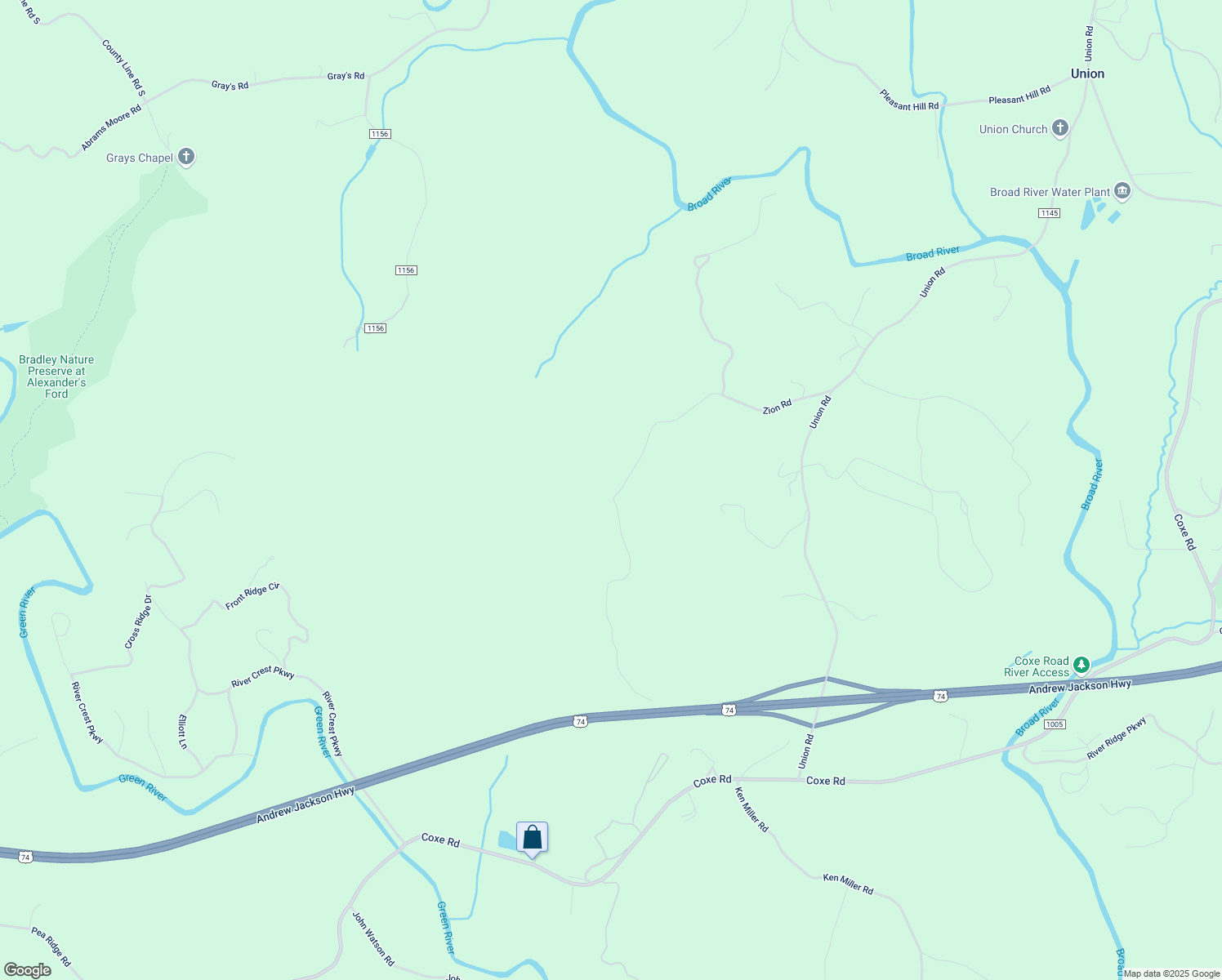 map of restaurants, bars, coffee shops, grocery stores, and more near 387 Zion Road in Rutherfordton