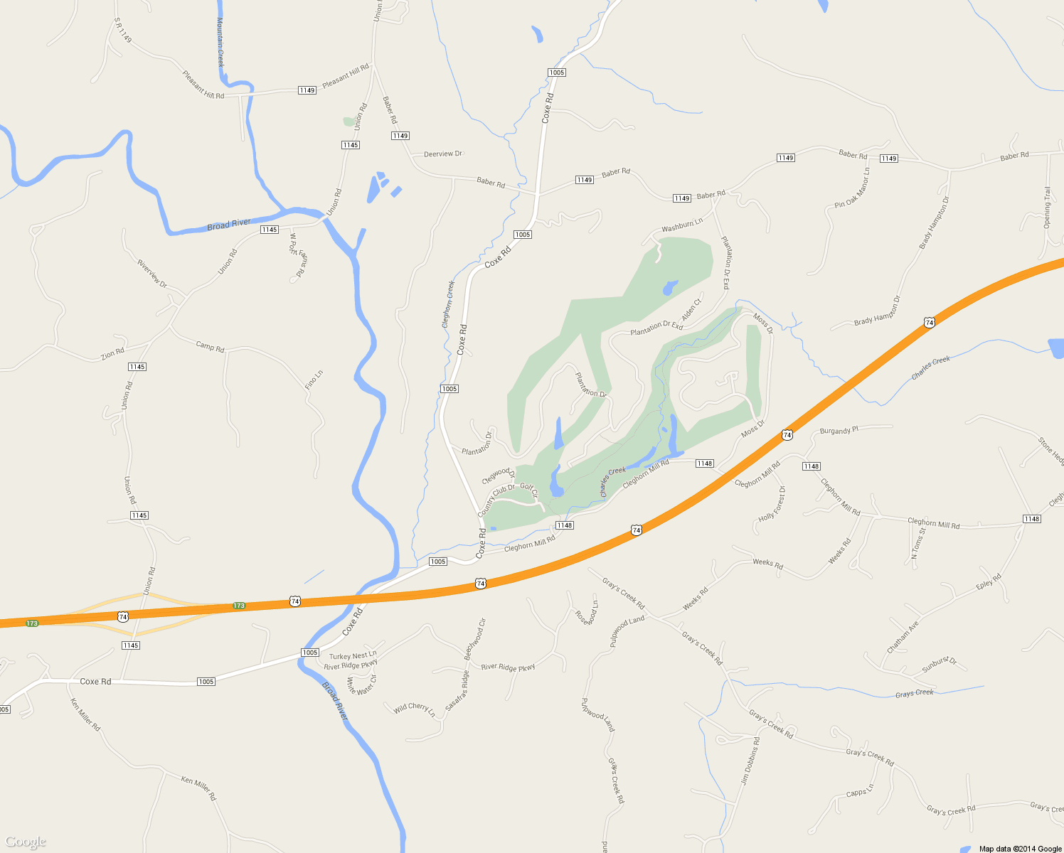 map of restaurants, bars, coffee shops, grocery stores, and more near 361 Plantation Drive in Rutherfordton