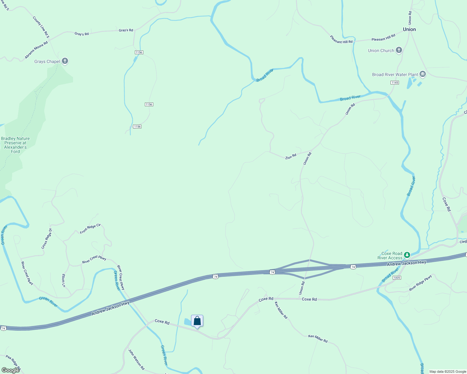 map of restaurants, bars, coffee shops, grocery stores, and more near 387 Zion Road in Rutherfordton