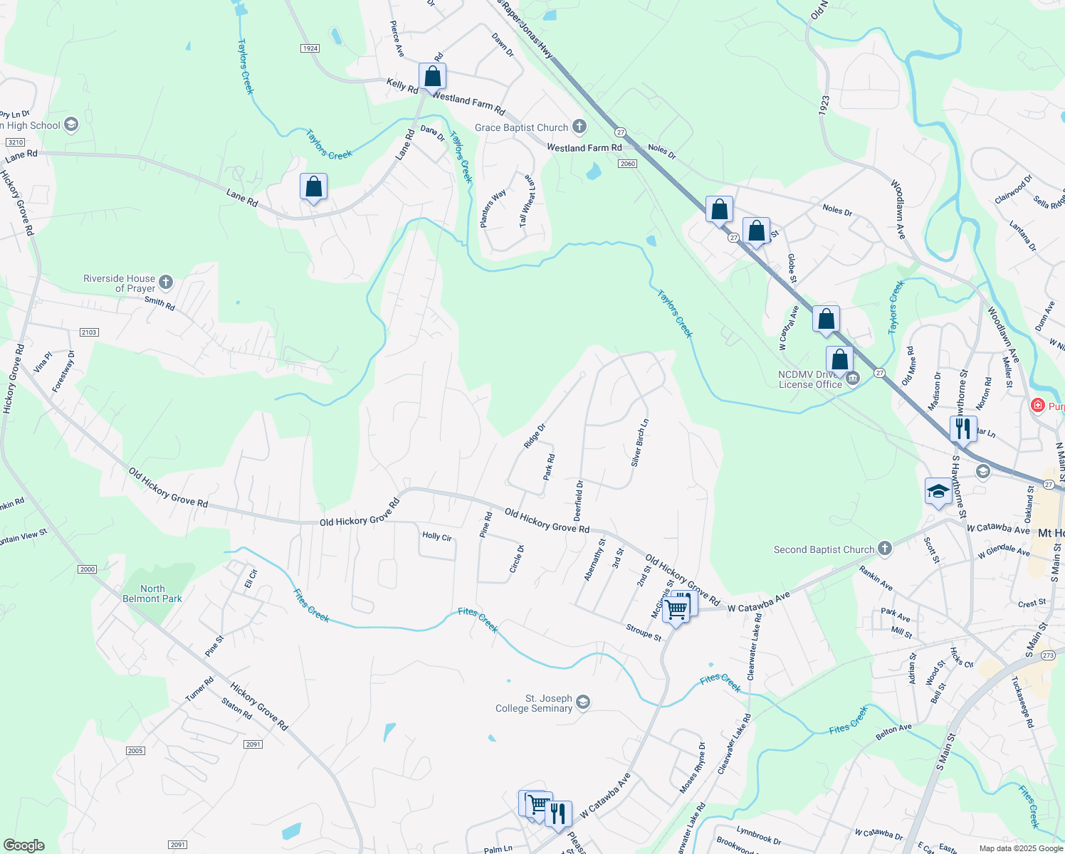 map of restaurants, bars, coffee shops, grocery stores, and more near 319 Ridge Drive in Mount Holly
