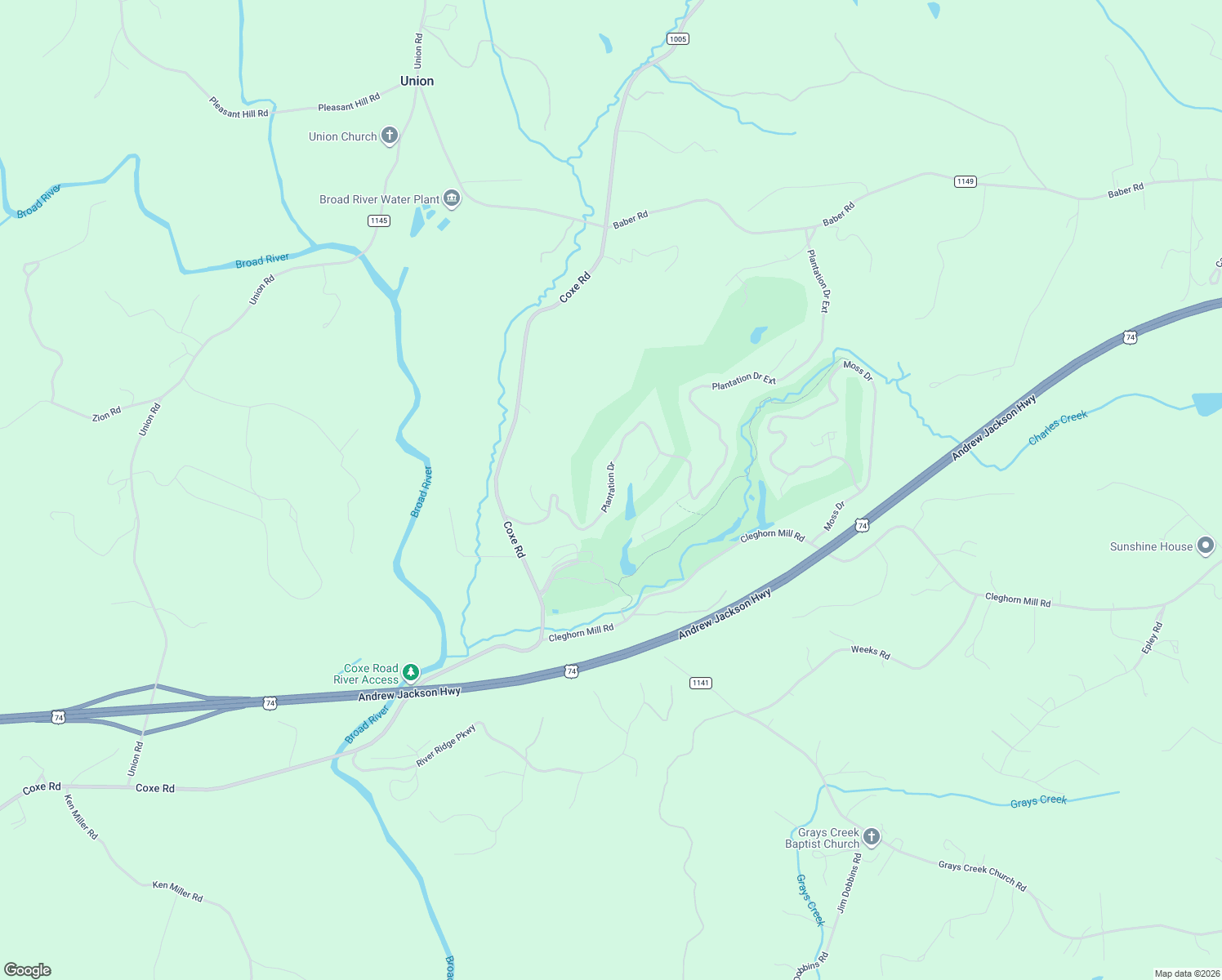 map of restaurants, bars, coffee shops, grocery stores, and more near 361 Plantation Drive in Rutherfordton