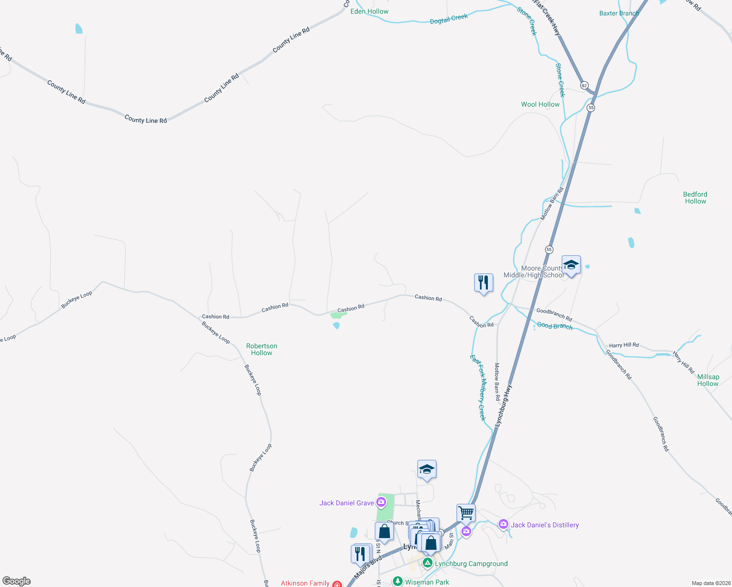 map of restaurants, bars, coffee shops, grocery stores, and more near 825 Cashion Road in Lynchburg