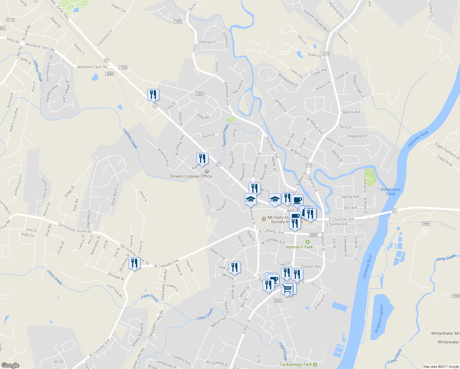 map of restaurants, bars, coffee shops, grocery stores, and more near 110 Hilltop Street in Mount Holly