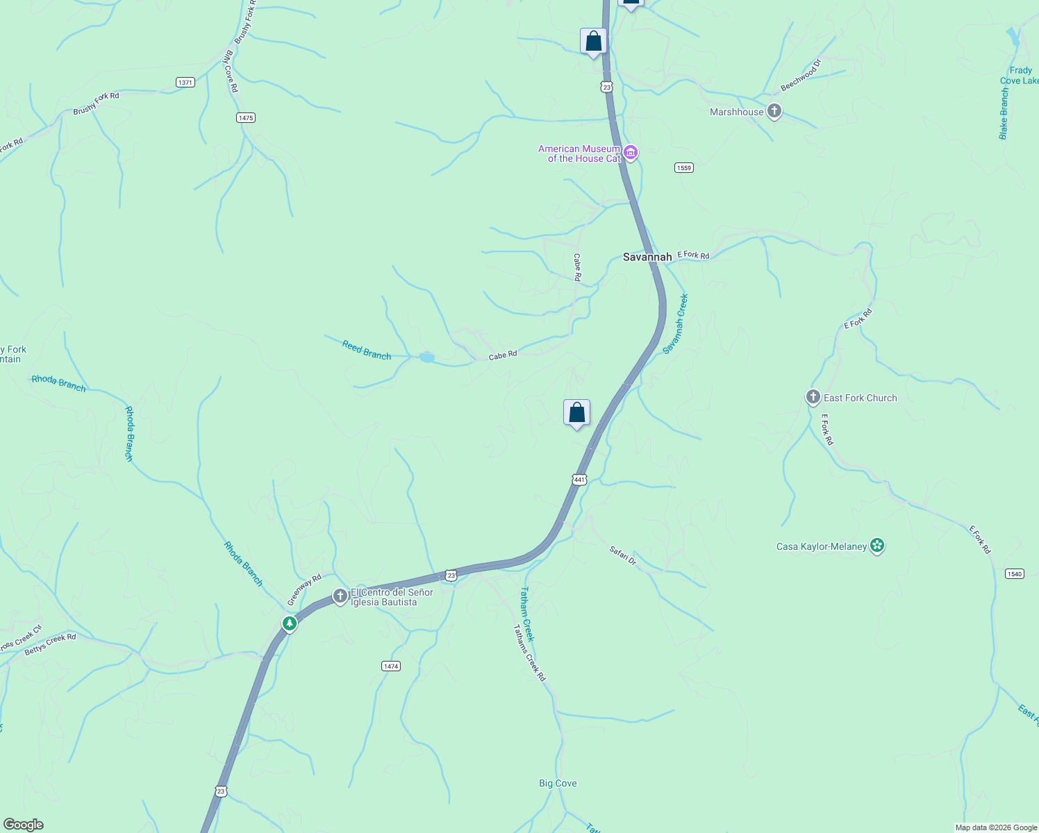 map of restaurants, bars, coffee shops, grocery stores, and more near 239-249 Savannah Meadows Trail in Sylva