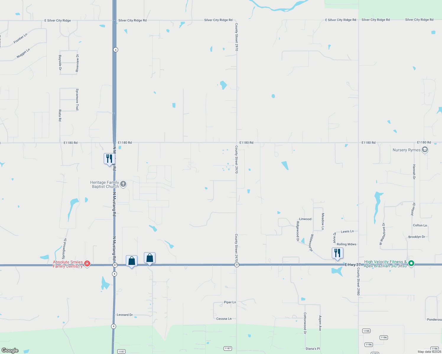 map of restaurants, bars, coffee shops, grocery stores, and more near 5903 Rolling Ridge Drive in Tuttle