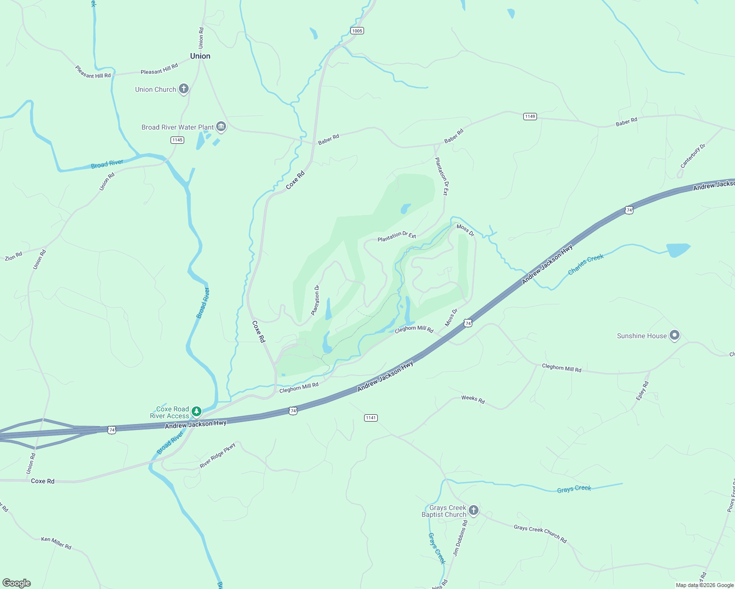 map of restaurants, bars, coffee shops, grocery stores, and more near 617 Plantation Drive in Rutherfordton