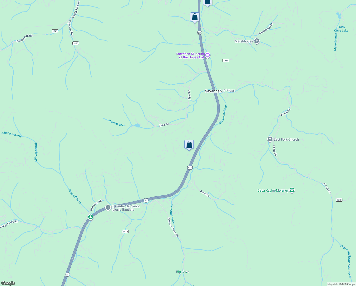 map of restaurants, bars, coffee shops, grocery stores, and more near 239 Savannah Meadows Trail in Sylva