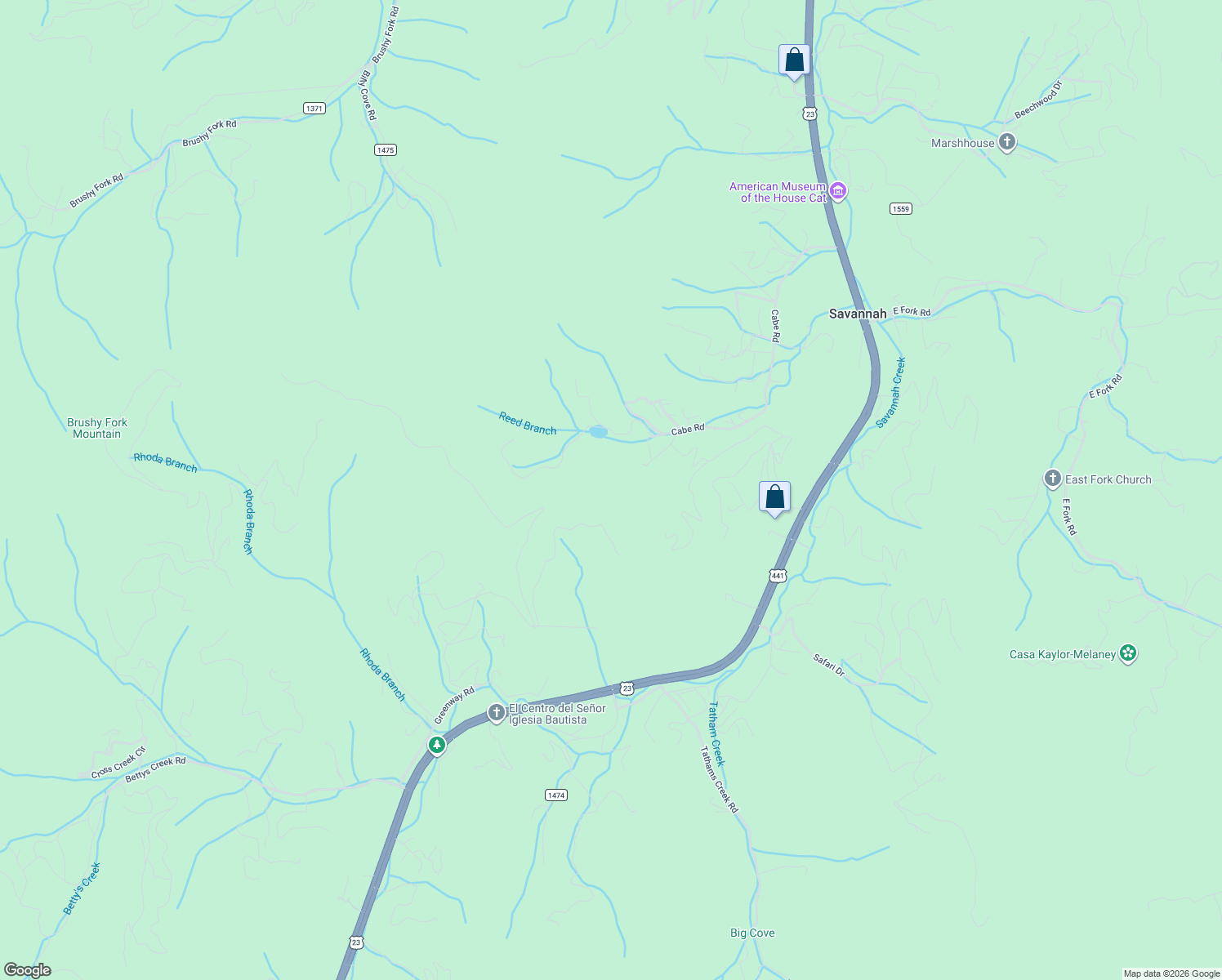map of restaurants, bars, coffee shops, grocery stores, and more near 136 Lacy Fern Ridge in Sylva