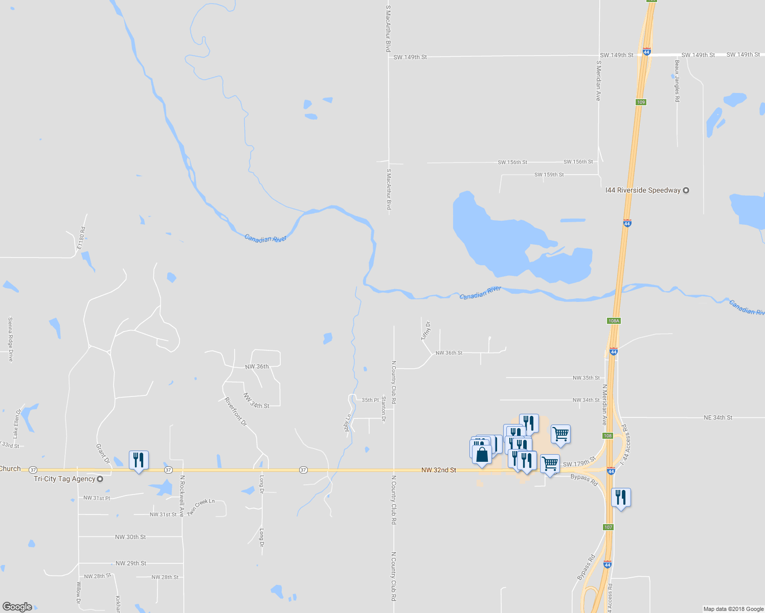 map of restaurants, bars, coffee shops, grocery stores, and more near 3815 North Country Club Road in Newcastle