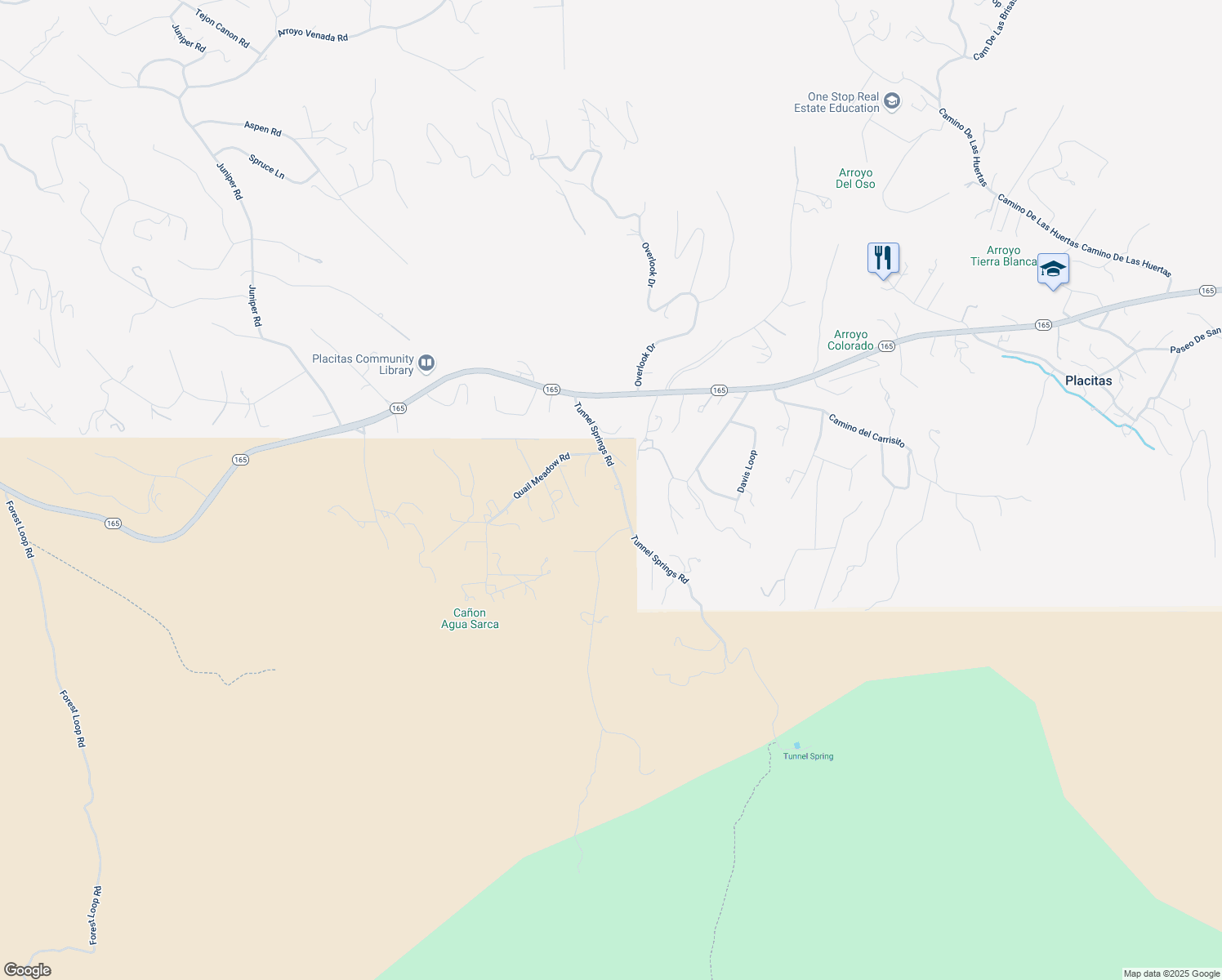 map of restaurants, bars, coffee shops, grocery stores, and more near 31 Tunnel Springs Road in Placitas