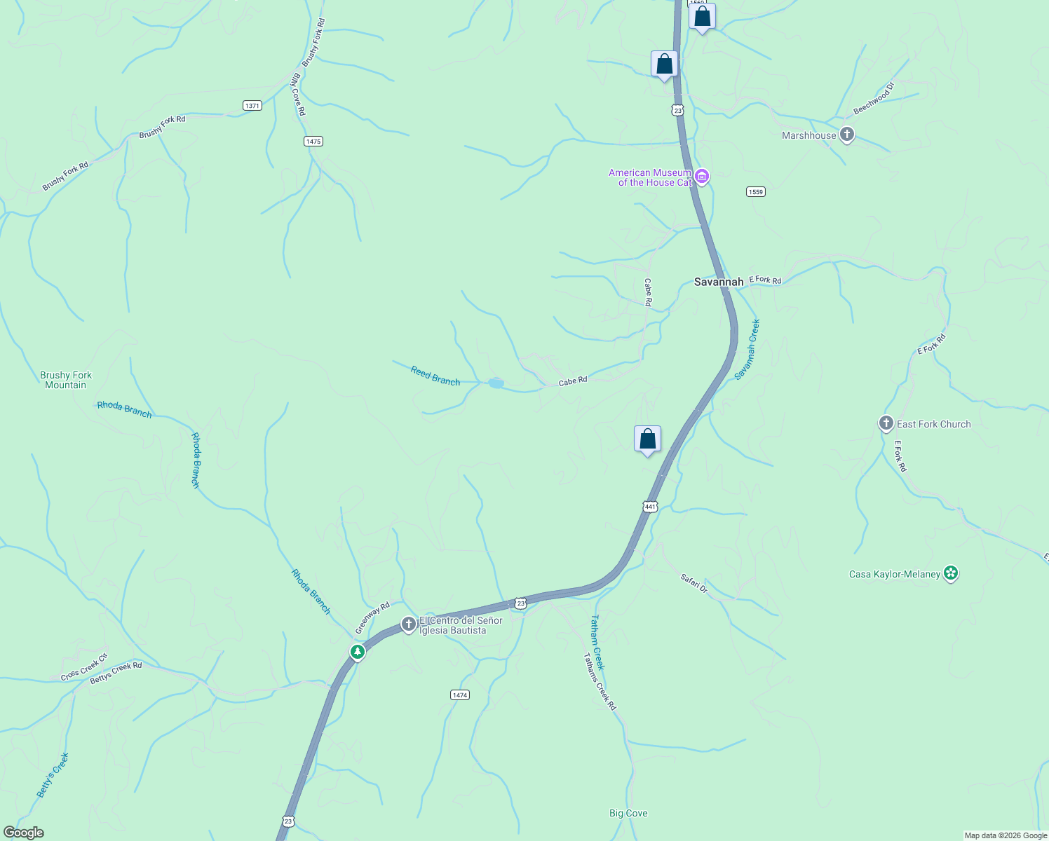 map of restaurants, bars, coffee shops, grocery stores, and more near 136 Lacy Fern Ridge in Sylva