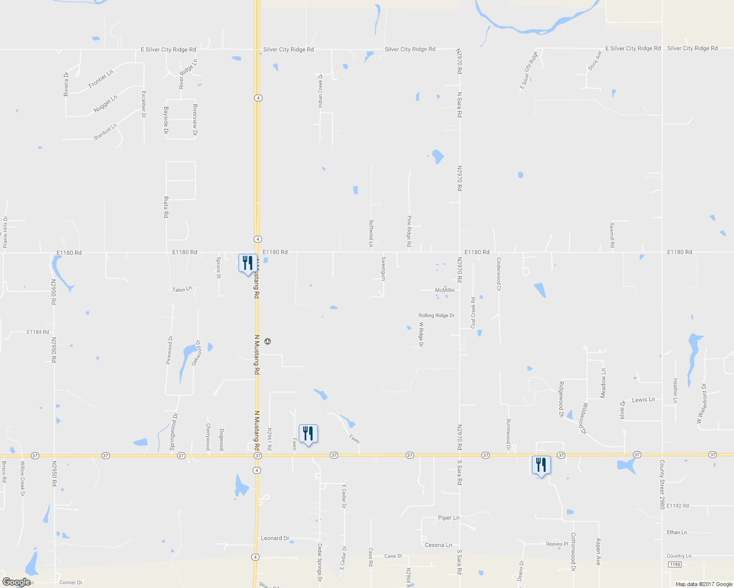 map of restaurants, bars, coffee shops, grocery stores, and more near 811 Sweetgum in Tuttle