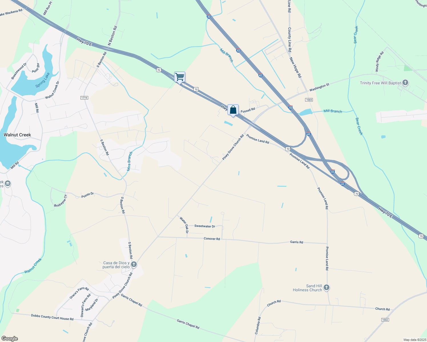 map of restaurants, bars, coffee shops, grocery stores, and more near 313 Piney Grove Church Road in La Grange