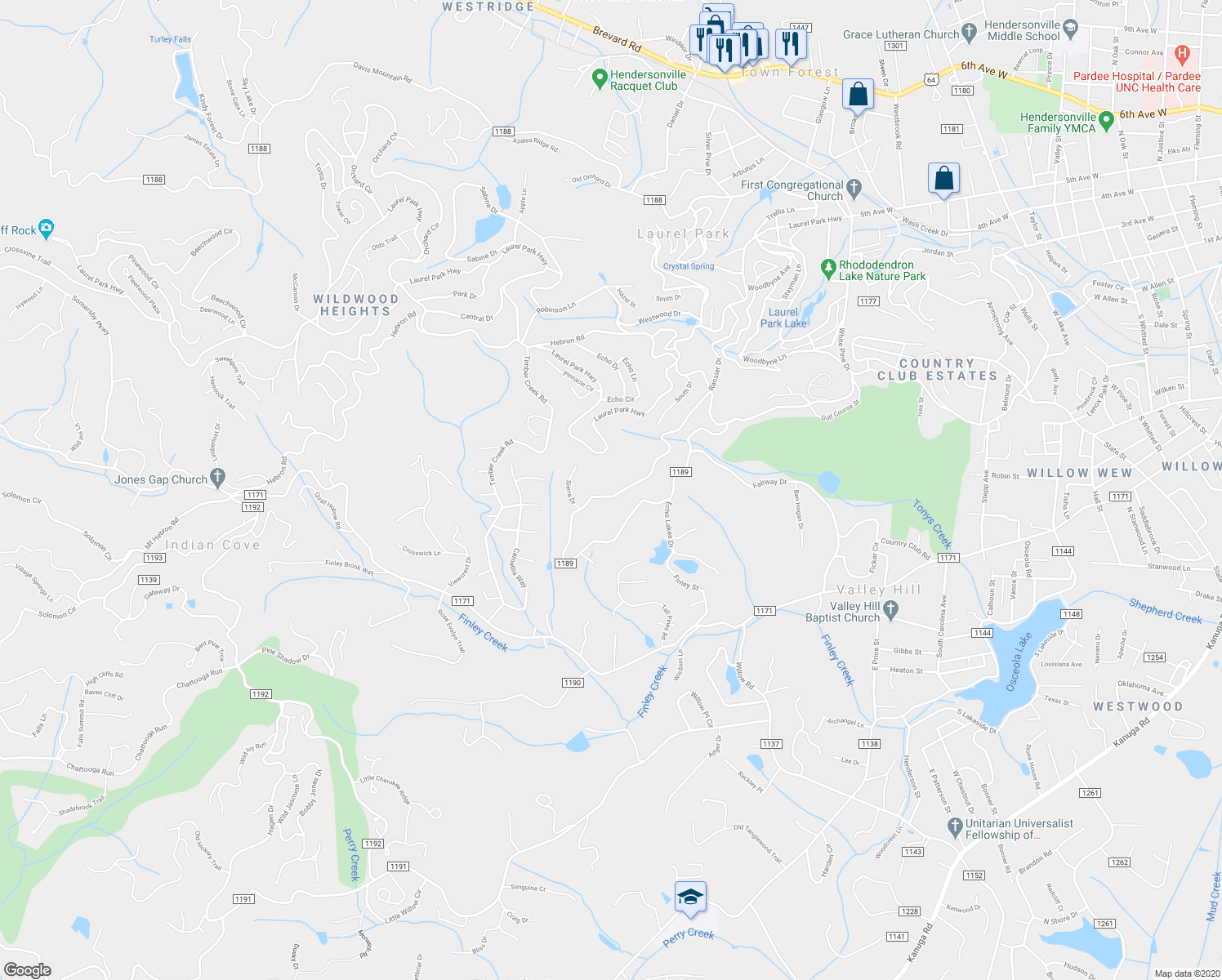 map of restaurants, bars, coffee shops, grocery stores, and more near 792 Ransier Drive in Hendersonville