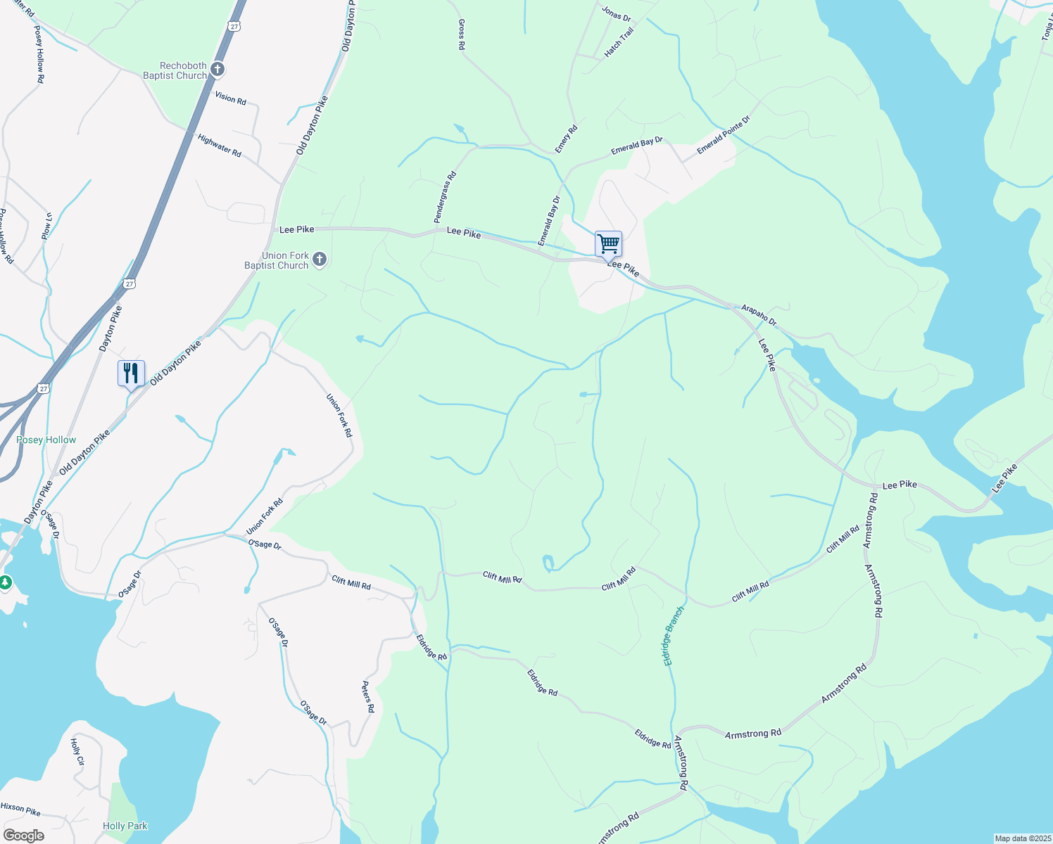 map of restaurants, bars, coffee shops, grocery stores, and more near 12044 Mare Court in Soddy-Daisy