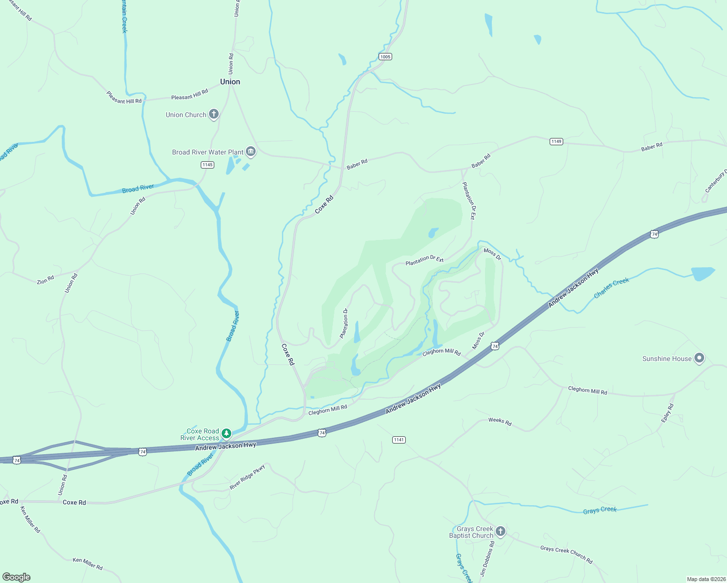 map of restaurants, bars, coffee shops, grocery stores, and more near 481 Plantation Drive in Rutherfordton