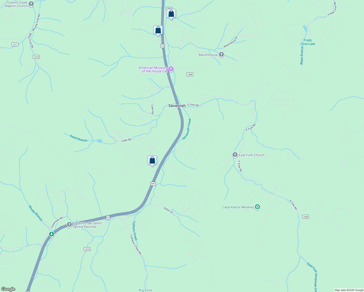 map of restaurants, bars, coffee shops, grocery stores, and more near 187 Turtle Creek Road in Sylva