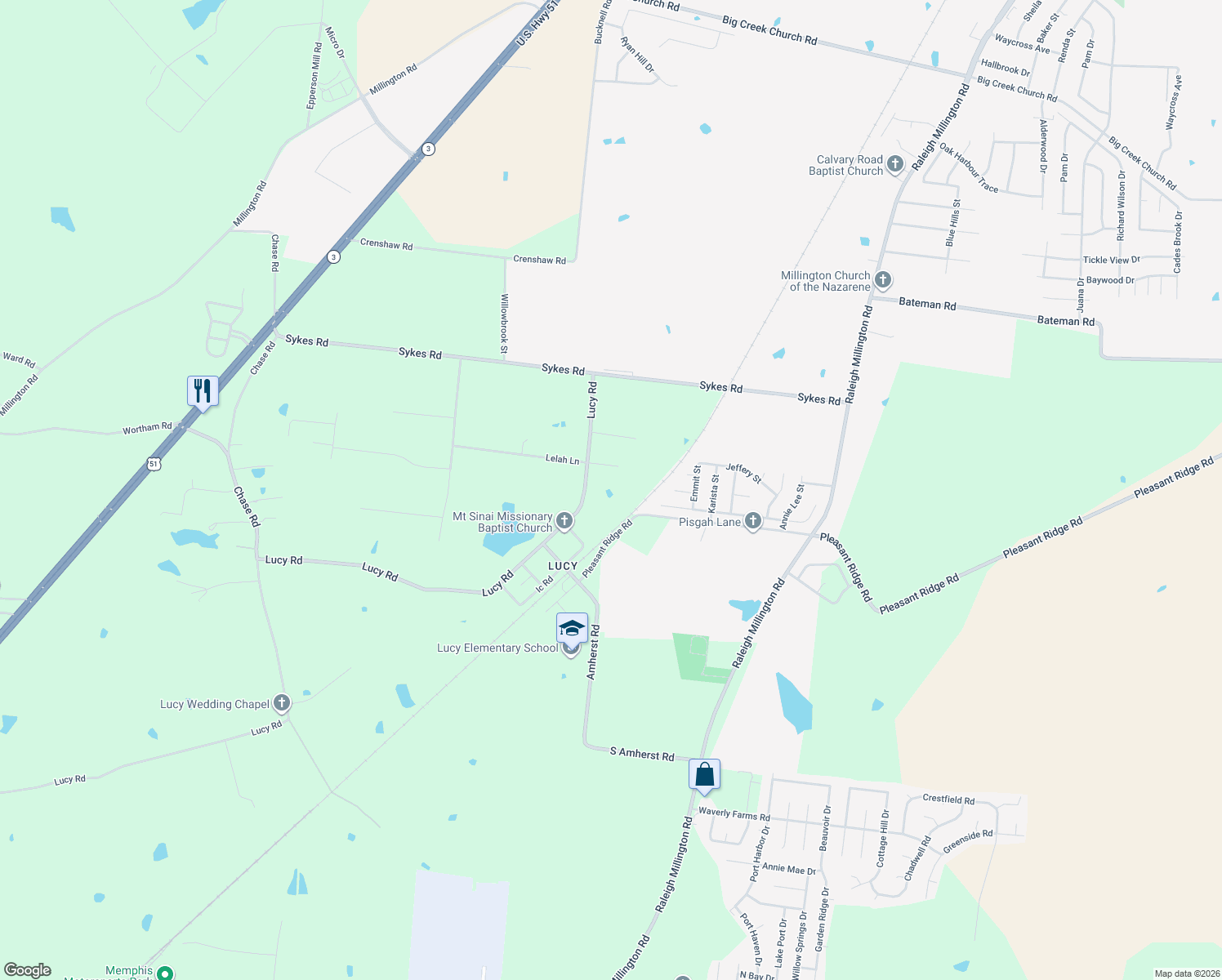 map of restaurants, bars, coffee shops, grocery stores, and more near 4161 Lucy Road in Millington