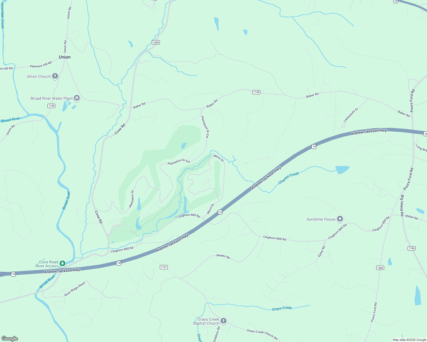 map of restaurants, bars, coffee shops, grocery stores, and more near 134 Patton Circle in Rutherfordton