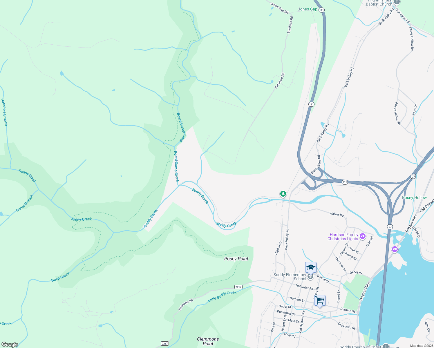 map of restaurants, bars, coffee shops, grocery stores, and more near 11838 Burchard Rd in Soddy-Daisy